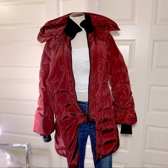 𝅺soia & Kyo Jasmine Down Coat Red Hooded Tombs Hole Puffer Zip Jacket XS - Picture 4 of 14